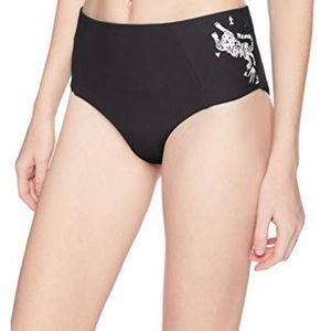 Hurley QuickDry Ribbed High Waist Swim Bottom - Black with Tiger